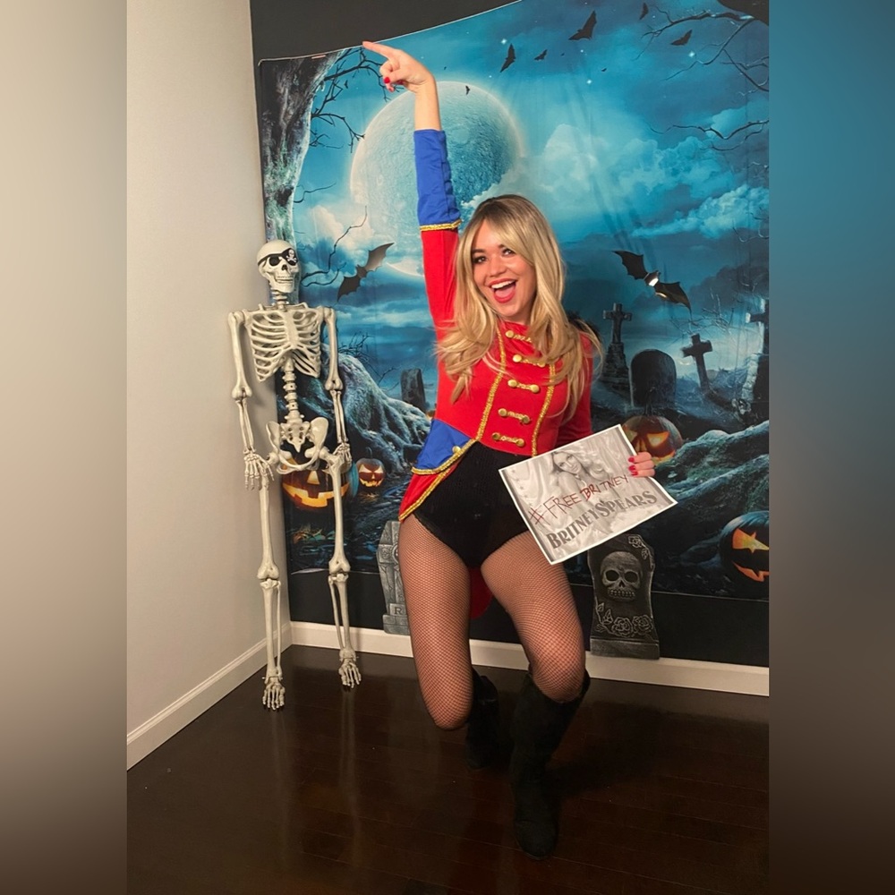 Lion Tamer/Ringmaster Britney Circus Halloween Costume in red, blue, & black, S